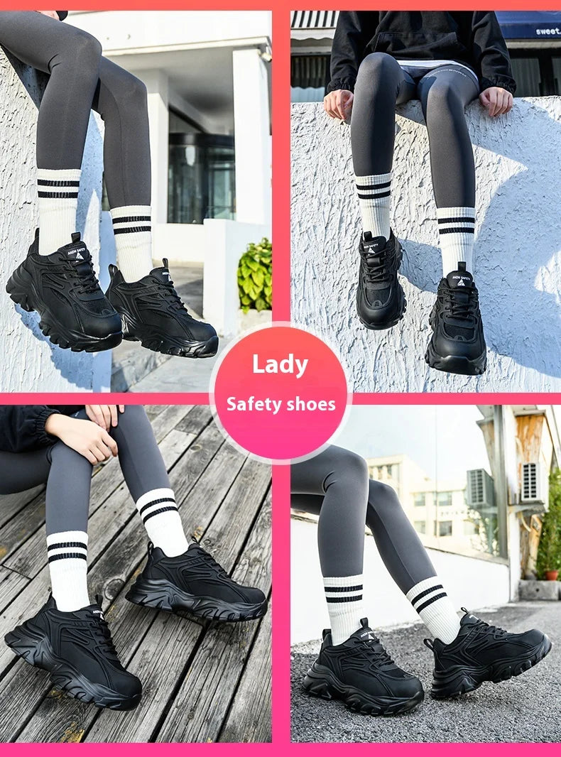 Steel Toe Safety Shoes For Women, Anti-Puncture Anti-Smash Non Slip Industrial Work Boots Lightweight Protective Platform Shoes