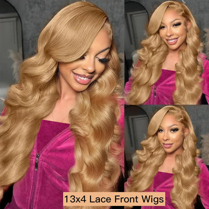 13x6 HD Lace Front Human Hair Wig 210% Density Body Wave Human Hair Wigs Colored 27# Pre Plucked Brazilian Hair