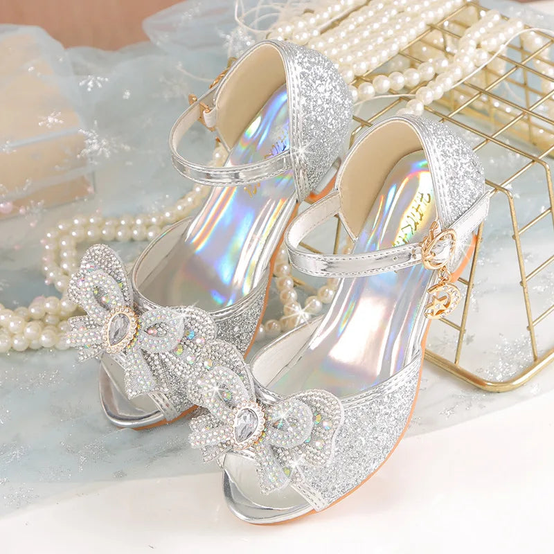2026 Girls' Princess Sandals Children's Shoes Frozen Elsa Children's Shoes Girls Fashion Baby Pink Blue High Heel Shoes Size
