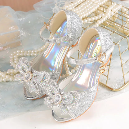 2026 Girls' Princess Sandals Children's Shoes Frozen Elsa Children's Shoes Girls Fashion Baby Pink Blue High Heel Shoes Size