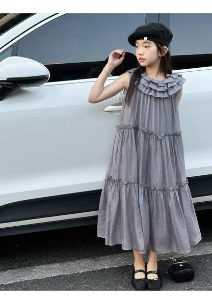 Vestido infantil feminino vestido de verão infantil vestido estilo coreano vestido de princesa vestido de verão doce sem mangas para crianças grandes