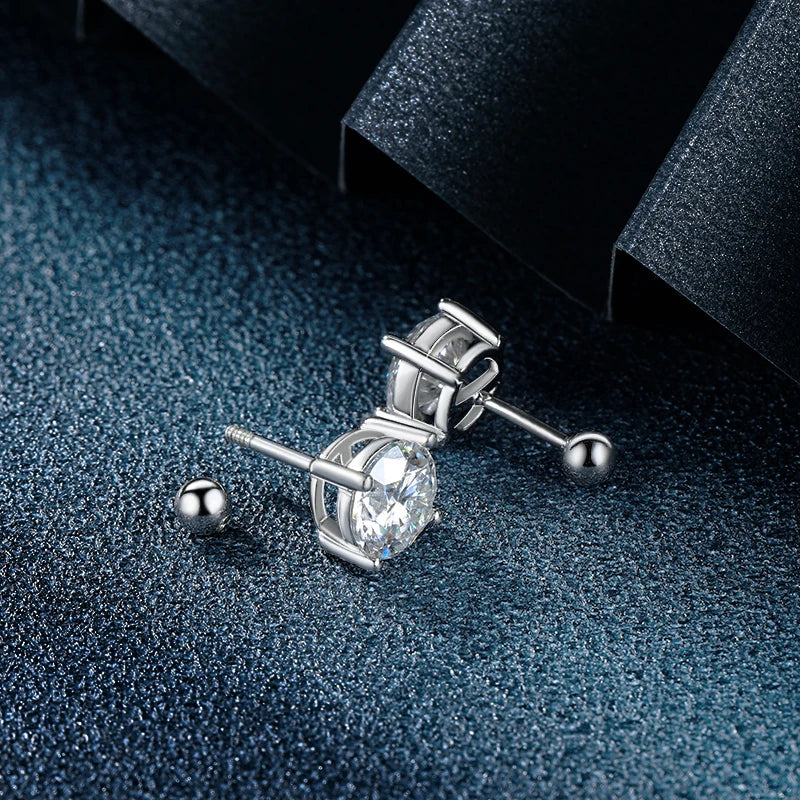 4 Prong Moissanite Screw Earrings 1 Carat D Color For Women Party Fine Jewelry S925 Sterling Silver Platinum Plated Earring