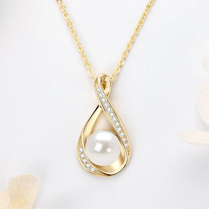 Moissanite Natural Freshwater Pearl Infinity Pendant Necklace & Earrings Sets for Women 925 Sterling Silver Wedding Jewelry Set