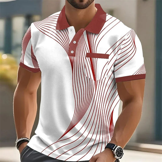 Summer Fashion Short Sleeve Men's Polo Shirt Striped 3D Printed Lapel Men's Top High Quality Men's Shirt Casual Wear