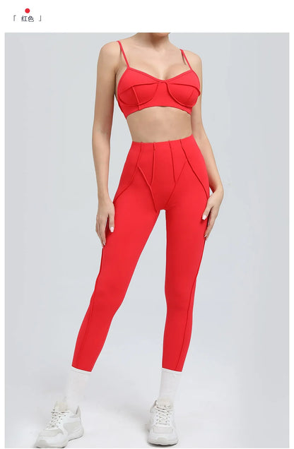 Yoga Sports Fitness Sets High Waist Hip-lifting Trousers Open Back Bra Suit Casual Running Workout Gym Leggings Sexy Sets Women