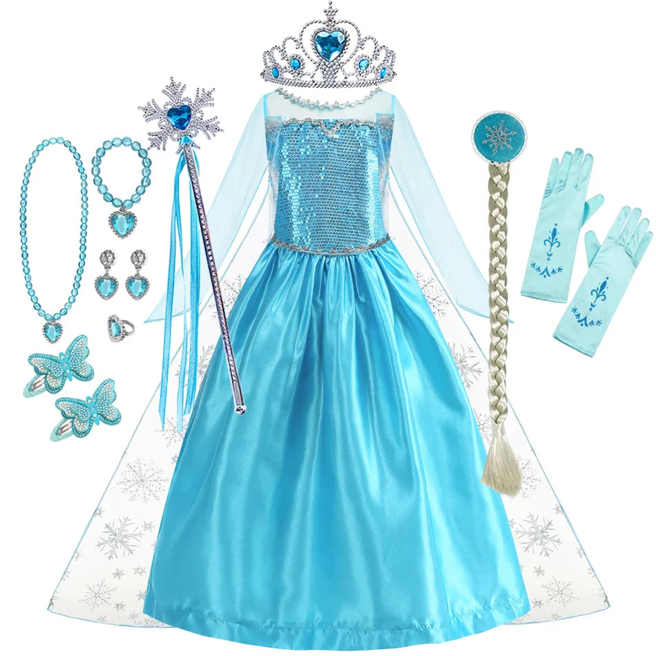 Girl Elsa Dress Princess Halloween Cosplay Party Kids Snow Queen Costume Princess Children Outfit Dress