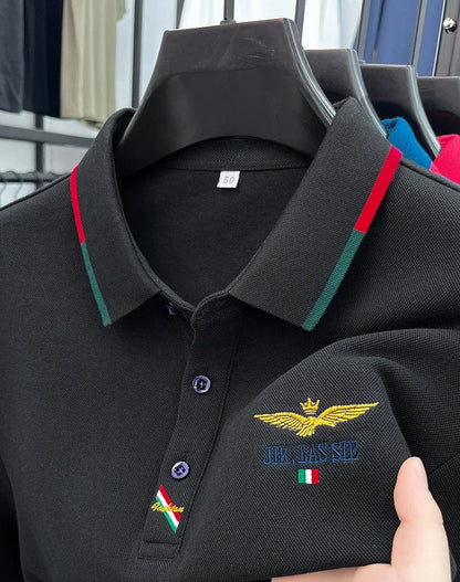 Spring and Autumn new 100% cotton long sleeved men's polo shirt brand high-end embroidered comfortable breathable casual T-shirt