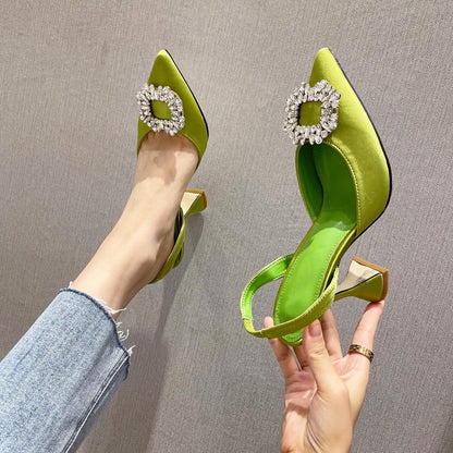 Brand Women Pumps Luxury Crystal Slingback High Heels Summer Bride Shoes Comfortable triangle Heeled Party Wedding Shoes