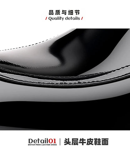 Men's Leather Shoes Genuine Leather High-end Brand One-pedal Formal Business 2025 New Shoes Glossy Doudou  Wedding  Dress Shoes