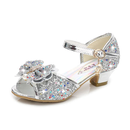 5 Colors Children Princess Sandals Kids Girls Wedding Shoes High Heels Dress Shoes Bowtie Gold Pink Blue Silver Shoes For Girls