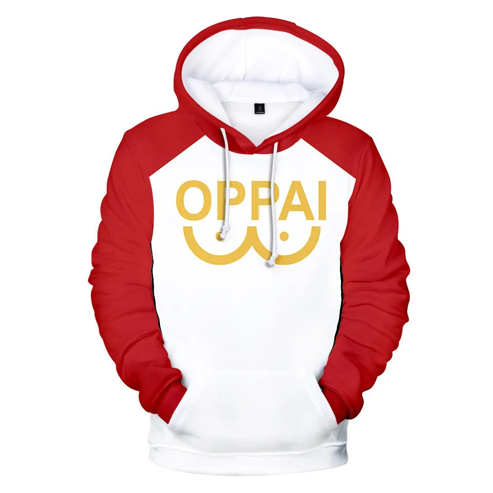 Anime Saitama Oppai Hoodie Hooded Sweatshirt Hoodie Cosplay Costume Fleece Fashion Harajuku Jacket and Coat Brand Clothes