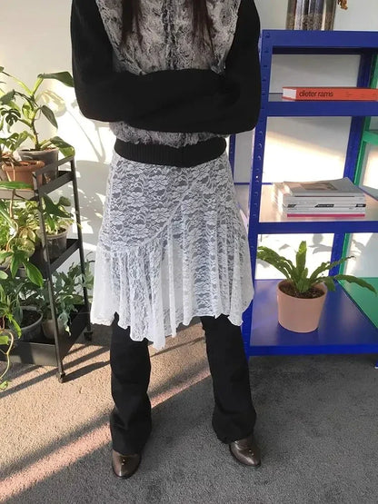 Japanese Vintage Jacquard Lace Skirt Pants Women High Waist Layered Skirt Y2k Asymmetrical Skirt 2025 Spring Clothing