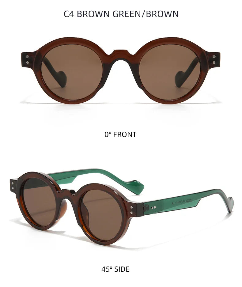 Round Sunglasses Men Punk Double Color Shades UV400 Retro Rivets Decoration Women Trending Sun Glasses Clear Lens Frame