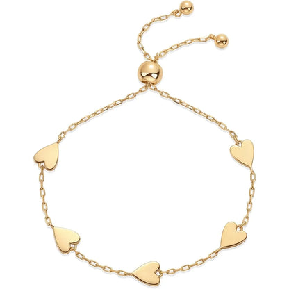 14K Gold Plated Heart Solitaire Bracelet Set – Adjustable Matching Pair for Best Friends or Couples