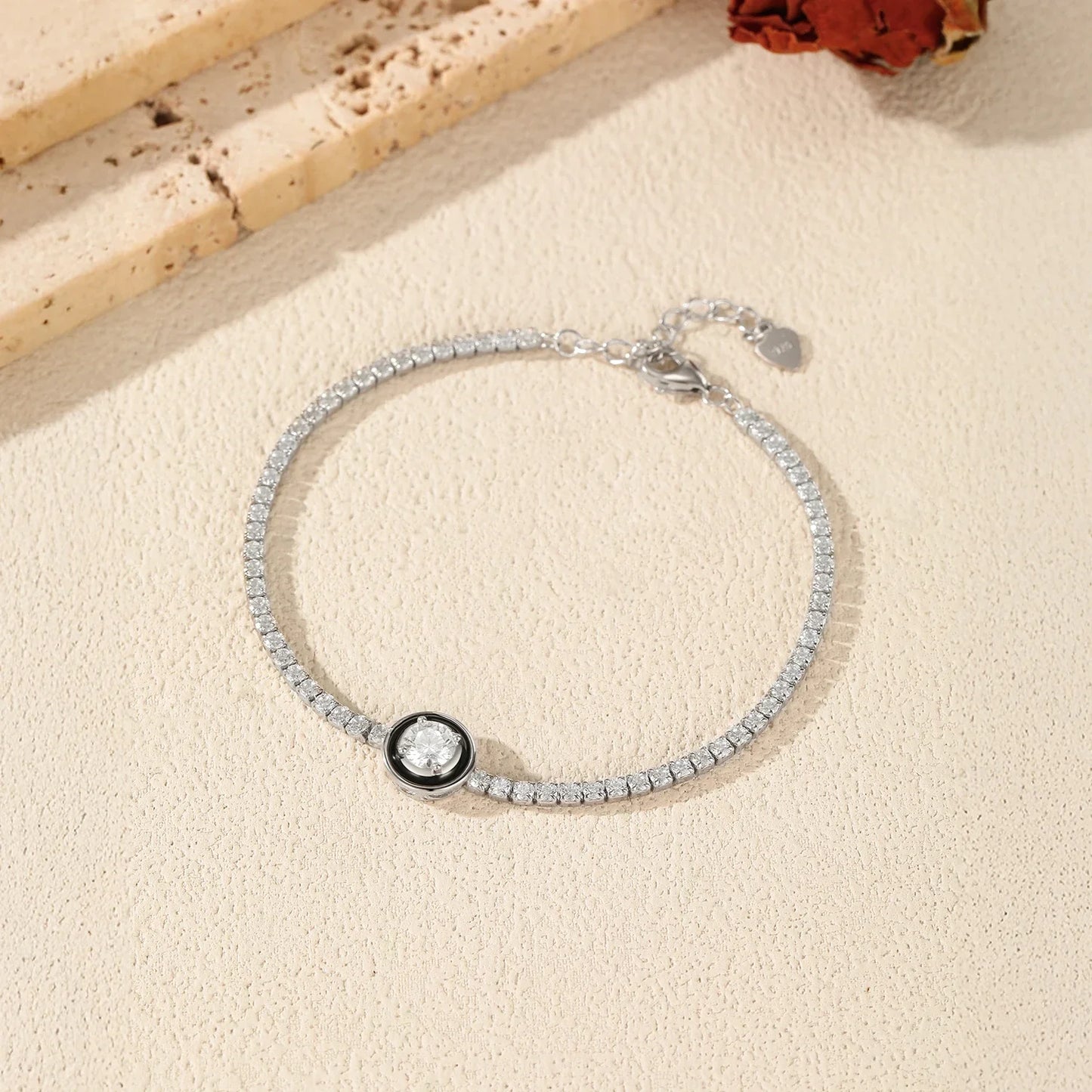 925 Sterling Silver Fashion Black Enamel Round Clear Cubic Zirconia Tennis Bracelet For Women Fine Jewelry Gifts