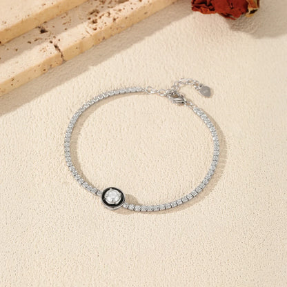 925 Sterling Silver Fashion Black Enamel Round Clear Cubic Zirconia Tennis Bracelet For Women Fine Jewelry Gifts
