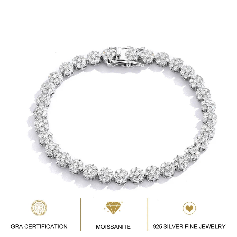 Flower Full Moissanite Tennis Bracelets 925 Sterling Silver D Color Lab Diamond for Women Hand Chain Gift Fine Jewelry GRA