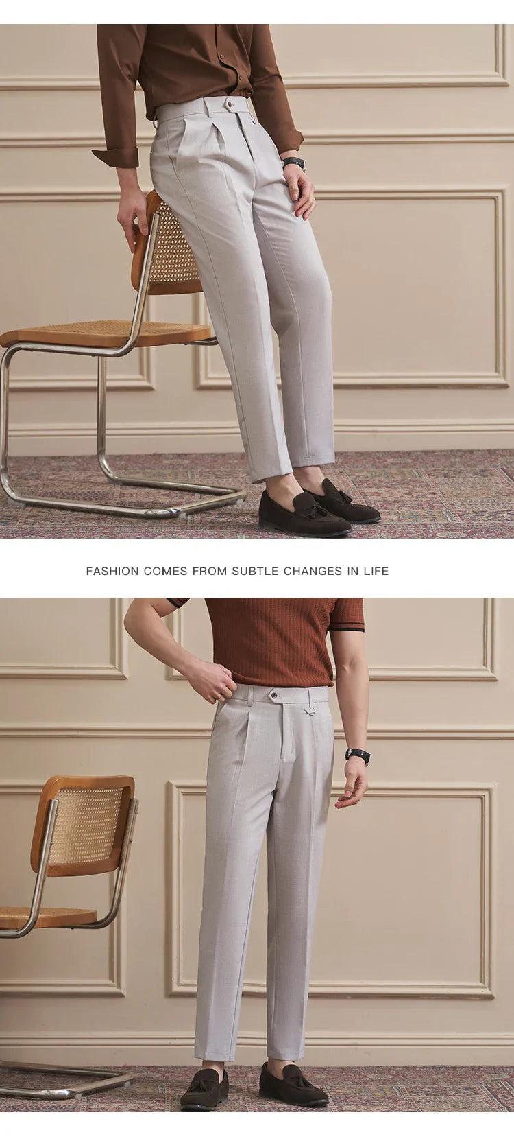 Men's High-Quality Woven Suit Trousers Slim Fit Formal Trousers, Classic Solid Color Trousers