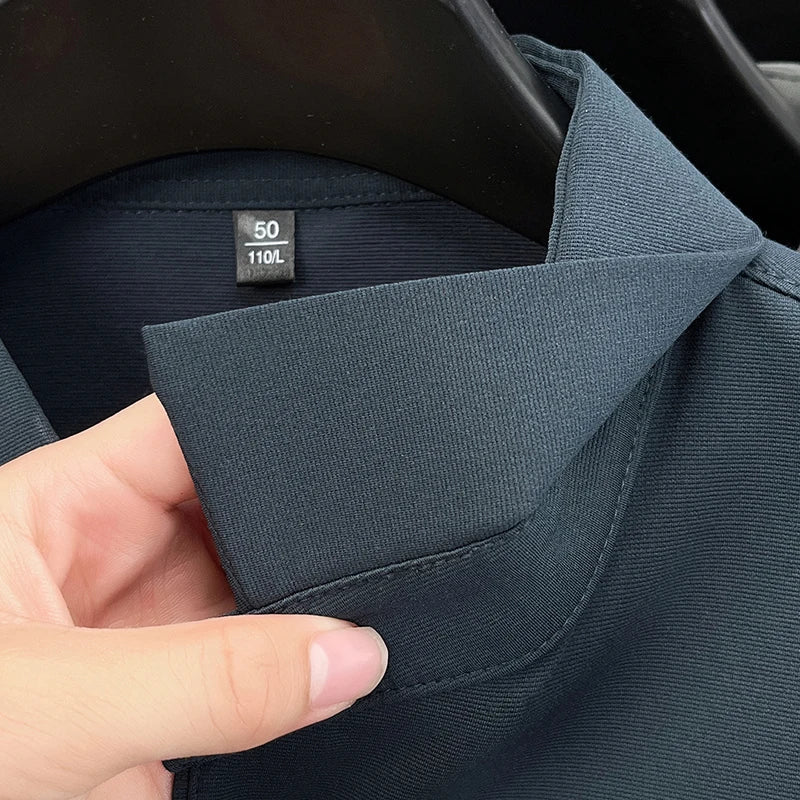 Original Design Men's Polo Shirt Lapel Long Sleeve T-Shirt Autumn New Letter Print Wrinkle-Free Fashion Business Casual Menswear