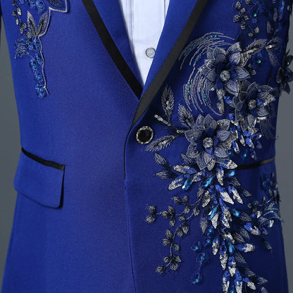 Stylish Stage Performance Men's Singer Nightclub Barbecue Suit Floral Embroidery Three-dimensional Double-sided Jacket