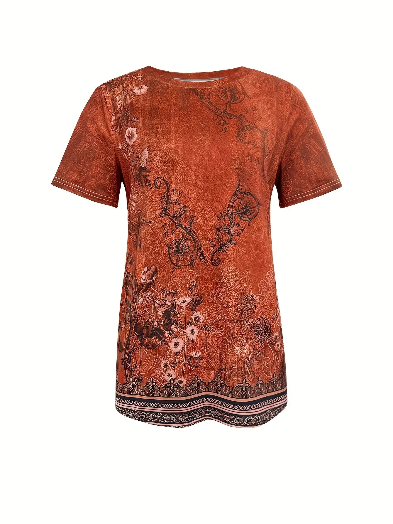 Women's Tee - Vintage Floral Lace Pattern Graphic, Elegant Retro Print Design for Casual Daily Wear
