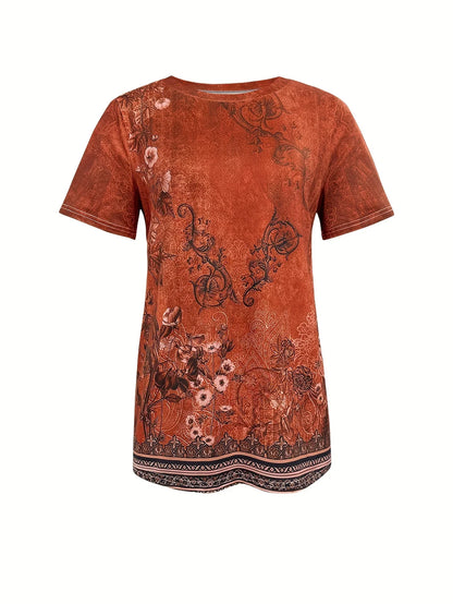 Women's Tee - Vintage Floral Lace Pattern Graphic, Elegant Retro Print Design for Casual Daily Wear