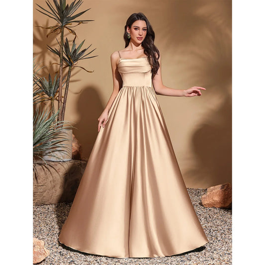 Vestido longo feminino de cetim plissado no busto, tomara que caia, cintura alta, comprimento até o chão, vestido de festa