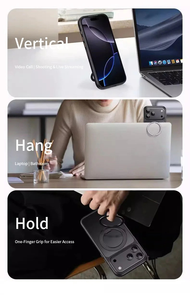 360 Rotatable Ring Phone Case Magnetic for Magsafe For iPhone 17 16 15 14 Pro Max Ring Holder Kickstand Hard Cover