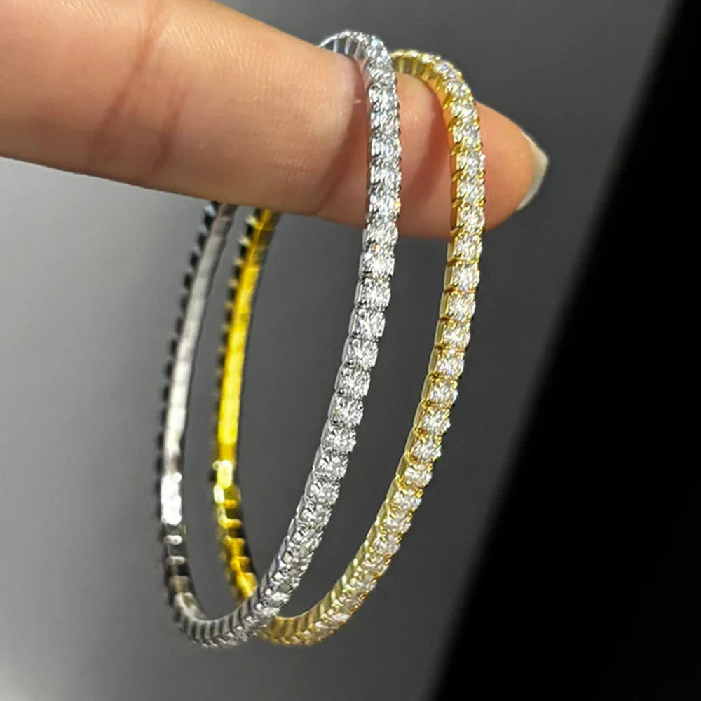 Elastic 2.5mm 3mm Full D Color Moissanite Tennis Bracelet Bangle for Women 925 Silver Pass Diamond Test Hand Link Bracelets