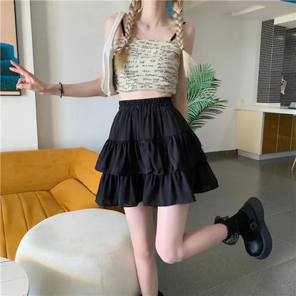 Girls White Puffy A-Line Mini Skirt Spring Summer Fresh Sweet Style Polyester Fabric Short Half-Length Baked Cake Skirt