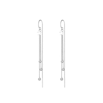 Designer 925 Sterling Silver Star Round Bead Long Tassel Dangle Earrings for Woman Exquisite Jewelry Accessories Gifts Colorfast