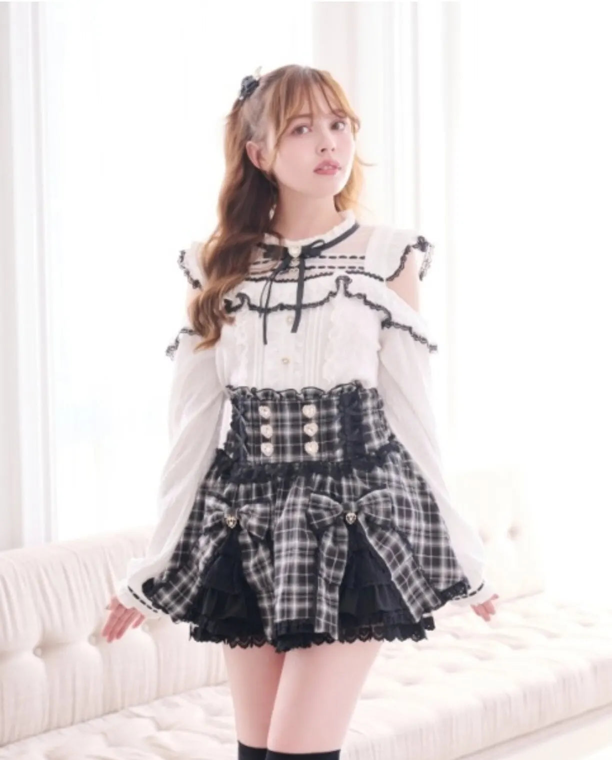 Liz Japanese New 2026 Spring Sweet Girl Heart Buckle Double Bow Lace Patchwork High-waisted Kawaii Elegant Princess Short Skirt