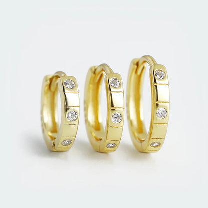 925 Sterling Silver Simple Stripes Shiny Zircon Huggies Hoops Earrings for Women Fashion Unisex Punk Jewelry Ear Buckle