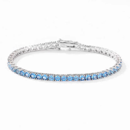 2024 Original Full 3mm Red Zircon Tennis Bracelet for Women S925 Silver Sea Blue High Carbon Gemstone Link Bracelets Gift