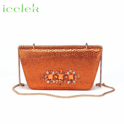 Spot Goods Italian Fashion Women Heels Elegant Orange Color Block Design Brown Shoes And Bag Full Rhinestone Party Bag