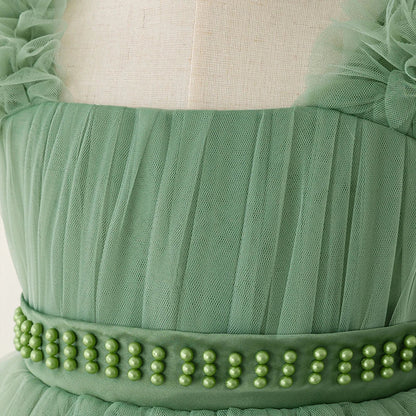 Vestido Infantil Verão Contas Meninas Elegante Aniversário Casamento Damas de Honra Princesa Vestidos Menina Laço Noite Formatura Vestidos