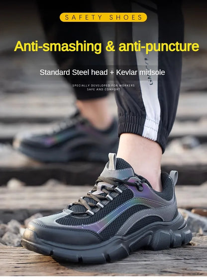 Safety Shoes Lightweight Steel Toe Anti Smashing Piercing Women's Men's Work Sneakers Reflective Indestructible Protective Boots