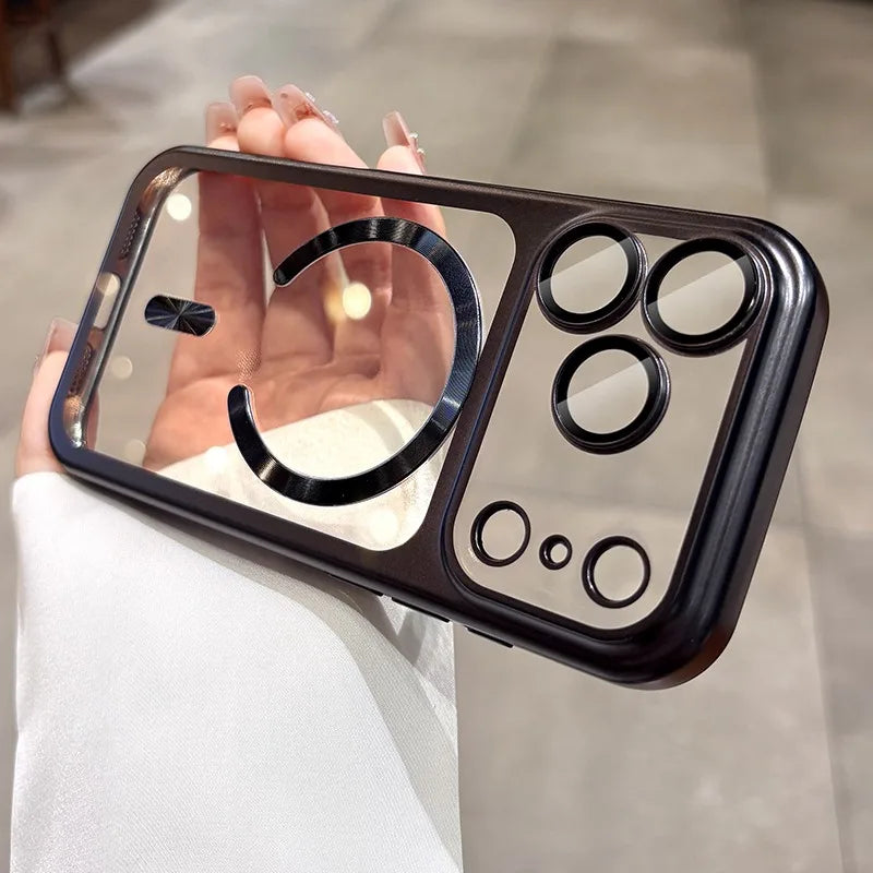 for iPhone17 Luxury Transparent Plating for Magsafe Case for iPhone 17 Pro Max 17Pro Air Original Soft TPU Lens Protector Cover