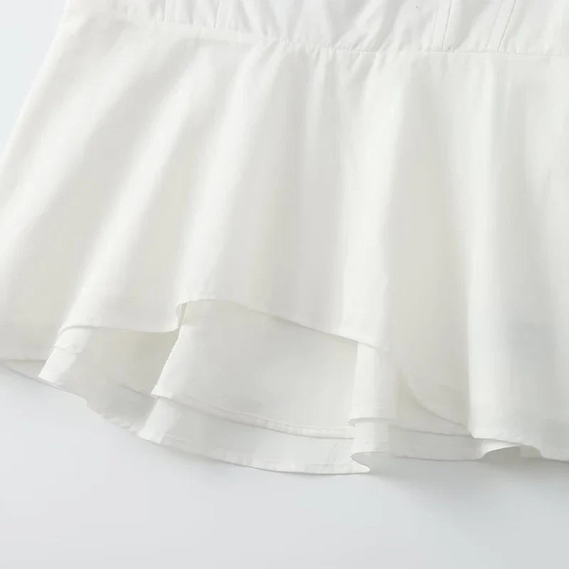 Women Fashion Solid Pleated Backless Side Zipper Cropped Tops Vintage Thin Straps V-Neck Female Chic Lady Crop Top