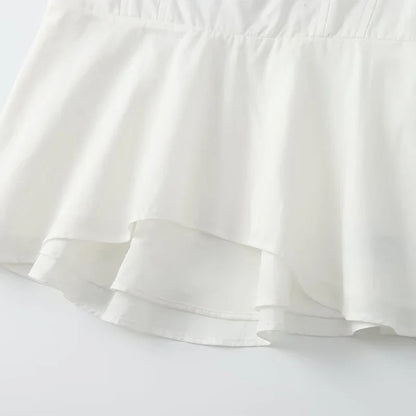 Women Fashion Solid Pleated Backless Side Zipper Cropped Tops Vintage Thin Straps V-Neck Female Chic Lady Crop Top