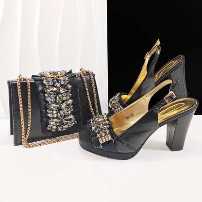 Lastest Italian Design Fashion Style Ladies Shoes with Matching Bag Set 2025 Nigerian Shoes and Bag Set HFG1-2