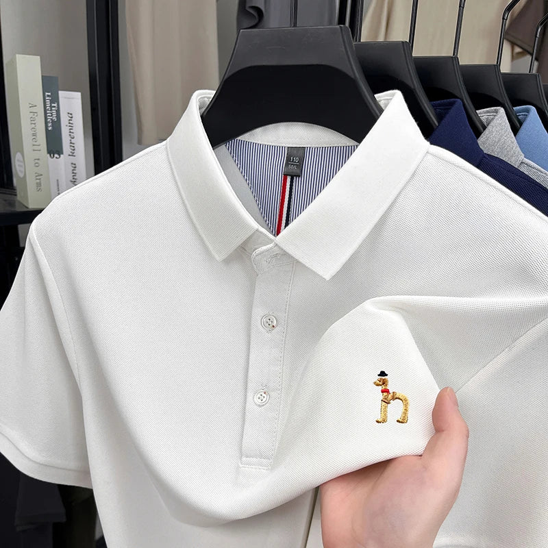 Brand Design Men's Polo Shirt Lapel Short Sleeve T-Shirt Summer New Exquisite Dog Embroider Fashion Business Handsome Men's Wear