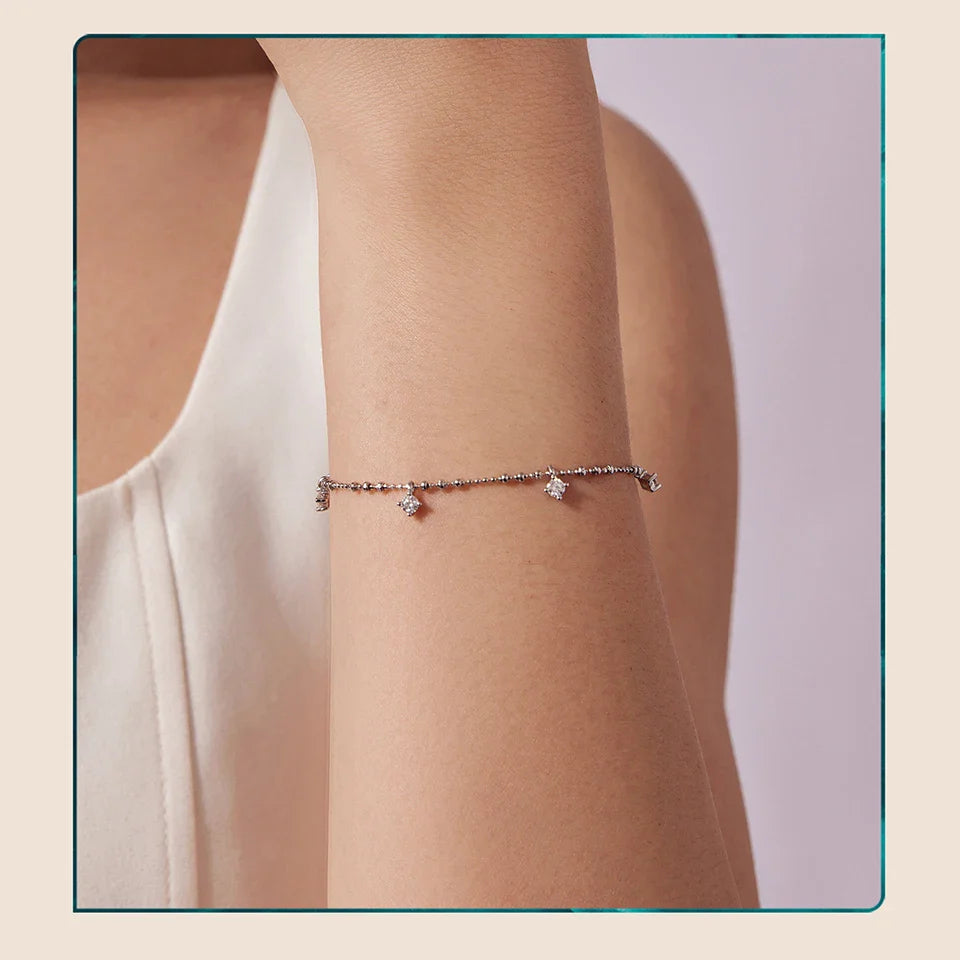 Moissanite Dancing Beads Bracelet Adjustable 925 Sterling Silver Wrist Pendants Chain for Women Twinkling Love Gift
