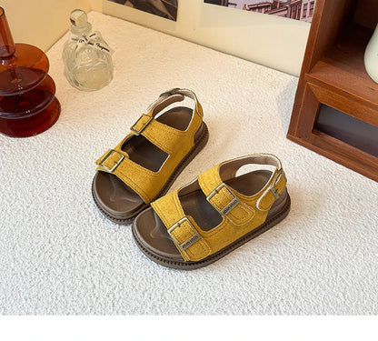 Kids Suede Strappy Sandals for Boys Girls 2025 Summer Toddler Beach Barefoot Shoes Non-slip Versatile Comfort Casual Sandals Ins