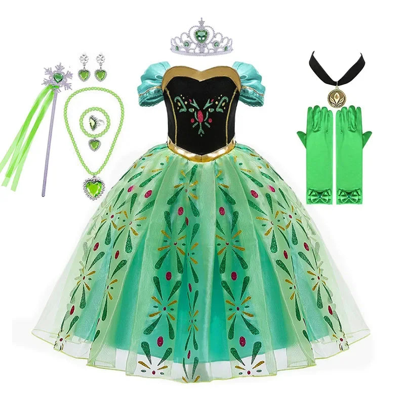 Frozen Elsa Princess For Girls Cosplay Costume Kids Mesh Snow Queen Carnival Birthday Party Dress Up Clothes 2-10Yrs Gown
