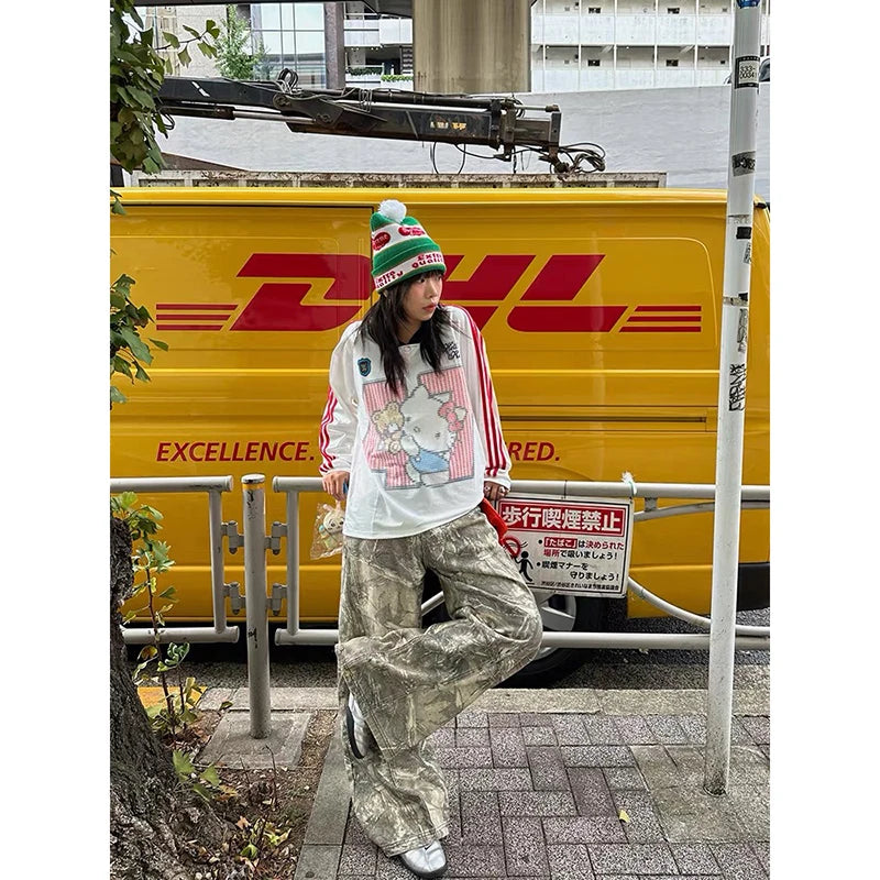 Women Gothic Baggy Y2k Jeans American 2000s Style Embroidery Jean Pants Vintage Harajuku Oversize Denim Trousers Autumn