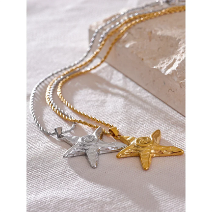 316L Stainless Steel Starfish Pendant Necklace Rust Proof Statement 18K Gold PVD Plated Individualistic Holiday Jewelry