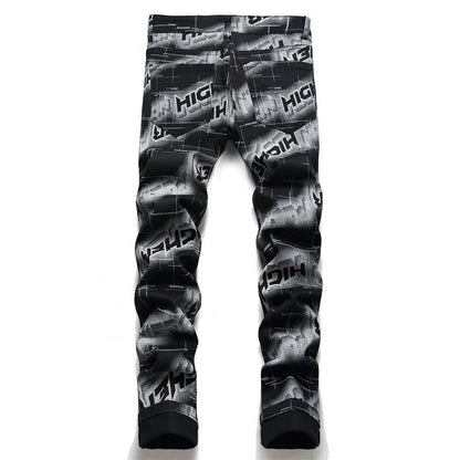 Spring and Autumn Fashion Trend Printed Straight-Leg Stretch Denim Jeans For Men Comfortable Casual Sports High-Quality Jeans