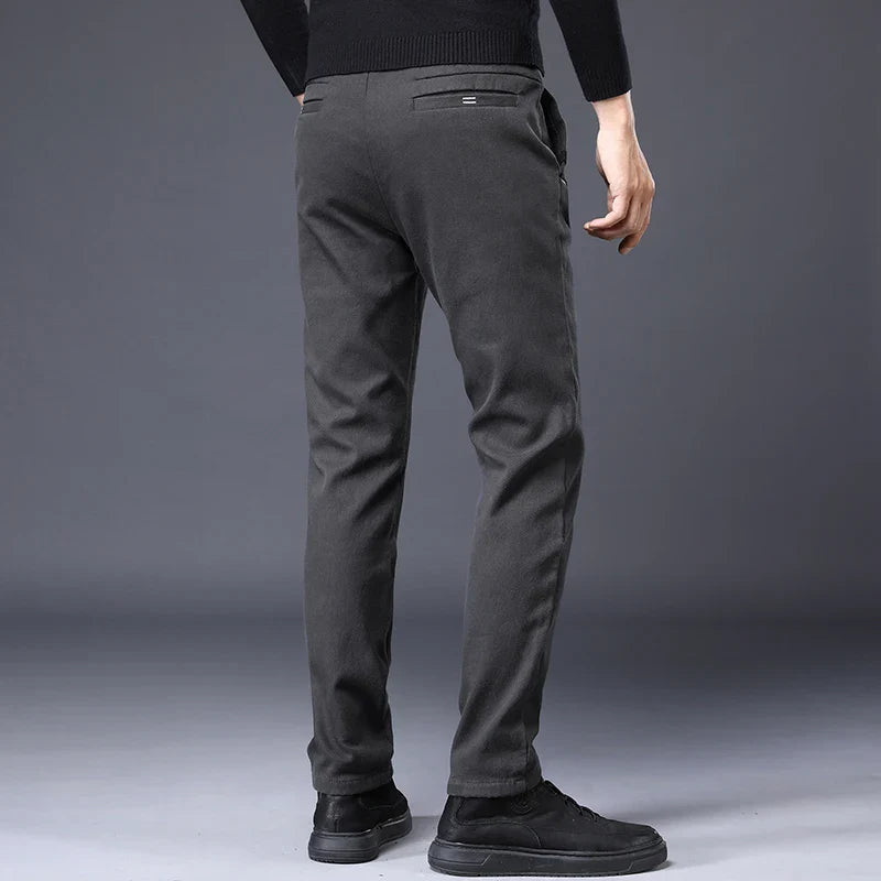 Men's Slim Suit Casual Pants Thick Fashion Embroidered Pocket Trousers Business Baggy Office Comfortable Elastic Pants Male