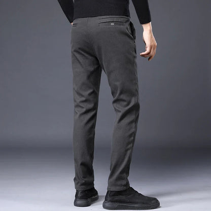 Men's Slim Suit Casual Pants Thick Fashion Embroidered Pocket Trousers Business Baggy Office Comfortable Elastic Pants Male